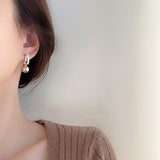 Caramel Pearl & Geometric Crystal Drop Earrings