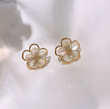 Luminous Mother-of-Pearl Hollow Flower Studs