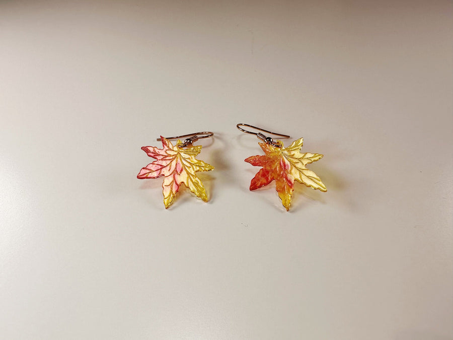 Autumn Glow Translucent Maple Leaf Dangle Earrings