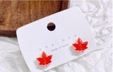 Miniature Crimson Maple Leaf Stud Earrings