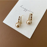 Caramel Pearl & Geometric Crystal Drop Earrings