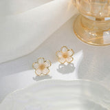 Luminous Mother-of-Pearl Hollow Flower Studs