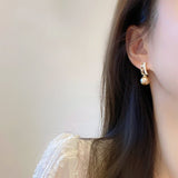 Caramel Pearl & Geometric Crystal Drop Earrings