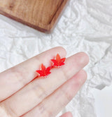 Miniature Crimson Maple Leaf Stud Earrings