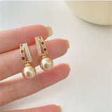 Caramel Pearl & Geometric Crystal Drop Earrings