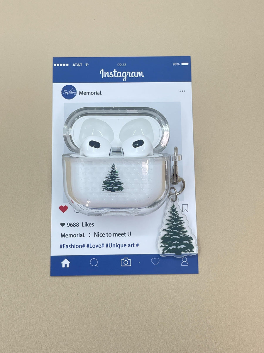 Snowy Evergreen Liquid Glitter AirPod Case, Enchanted Snowy Pine Tree Sparkling Liquid Glitter AirPod Case, Christmas Gift