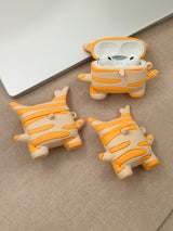 3D silicone earbud cases shaped like a woodland sprite with cream and orange fall stripes.