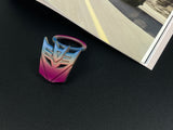 Aggressive mecha-seeker dark metal push start button cover for car interior.
