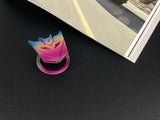 Aggressive mecha-seeker dark metal push start button cover for car interior.